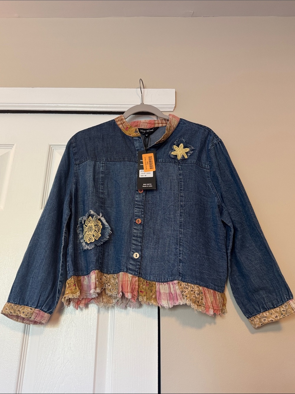 Embroidered Jacket with Floral Trim - Women